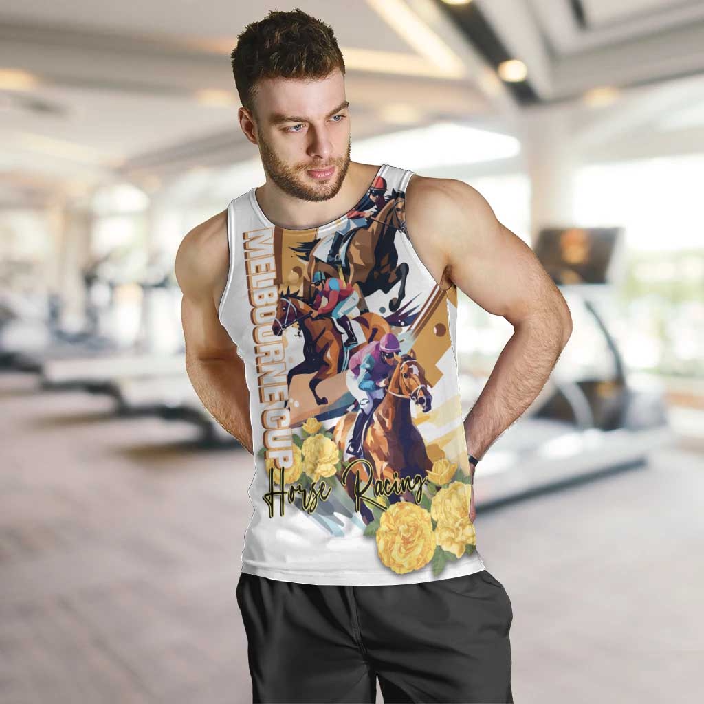 Melbourne Cup Australia Men Tank Top Horse Racing Horseshoe Mix Yellow Roses - Wonder Print Shop