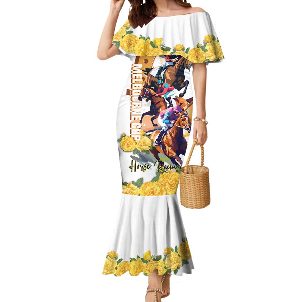 Melbourne Cup Australia Mermaid Dress Horse Racing Horseshoe Mix Yellow Roses - Wonder Print Shop