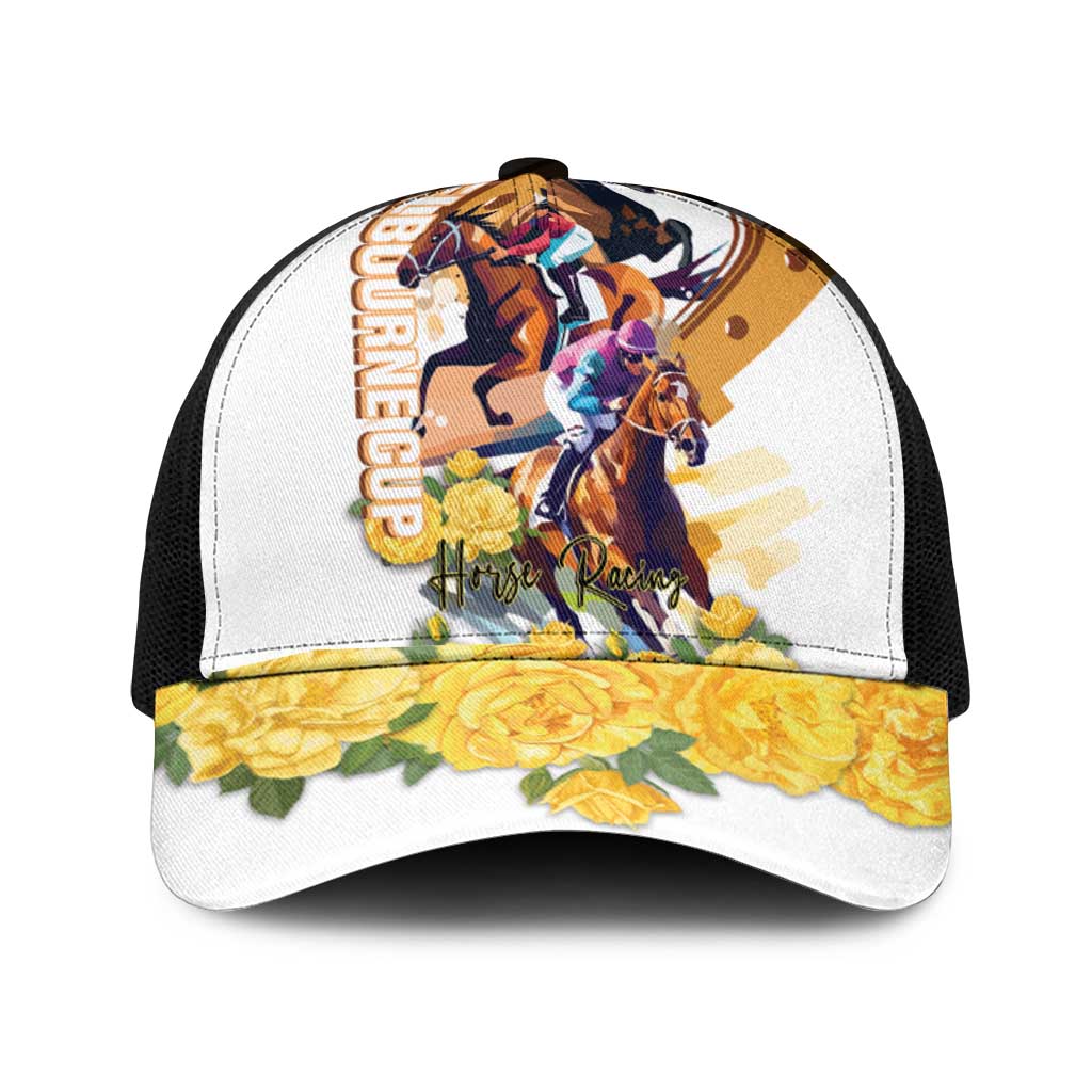 Melbourne Cup Australia Mesh Trucker Cap Horse Racing Horseshoe Mix Yellow Roses - Wonder Print Shop