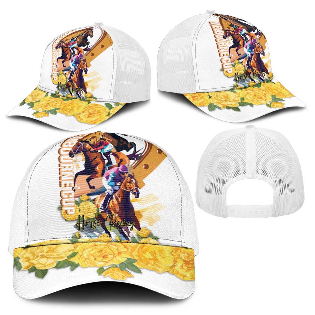 Melbourne Cup Australia Mesh Trucker Cap Horse Racing Horseshoe Mix Yellow Roses - Wonder Print Shop