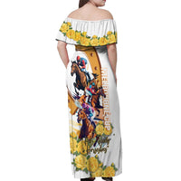 Melbourne Cup Australia Off Shoulder Maxi Dress Horse Racing Horseshoe Mix Yellow Roses - Wonder Print Shop