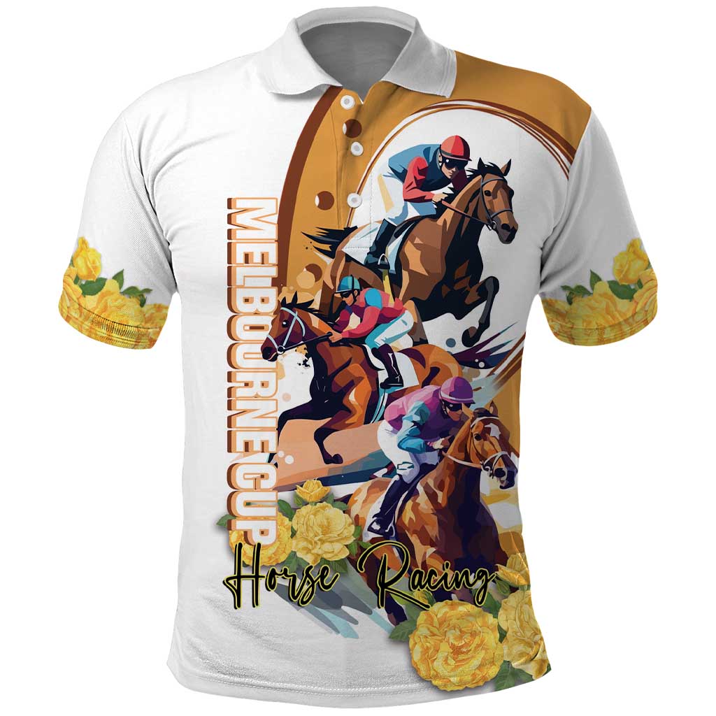 Melbourne Cup Australia Polo Shirt Horse Racing Horseshoe Mix Yellow Roses - Wonder Print Shop