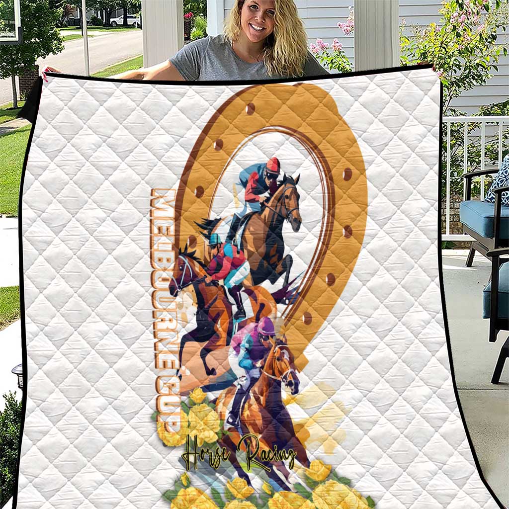 Melbourne Cup Australia Quilt Horse Racing Horseshoe Mix Yellow Roses - Wonder Print Shop