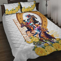 Melbourne Cup Australia Quilt Bed Set Horse Racing Horseshoe Mix Yellow Roses - Wonder Print Shop