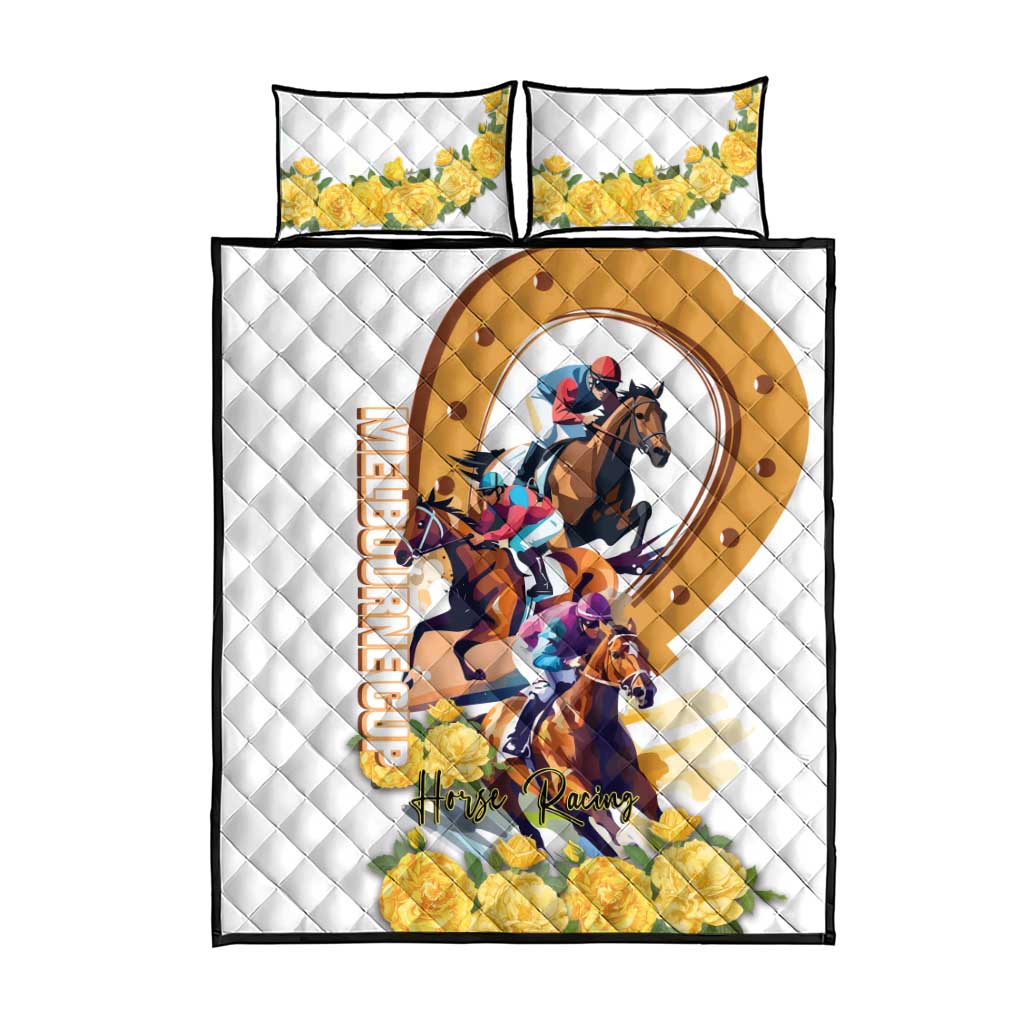 Melbourne Cup Australia Quilt Bed Set Horse Racing Horseshoe Mix Yellow Roses - Wonder Print Shop