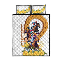 Melbourne Cup Australia Quilt Bed Set Horse Racing Horseshoe Mix Yellow Roses - Wonder Print Shop