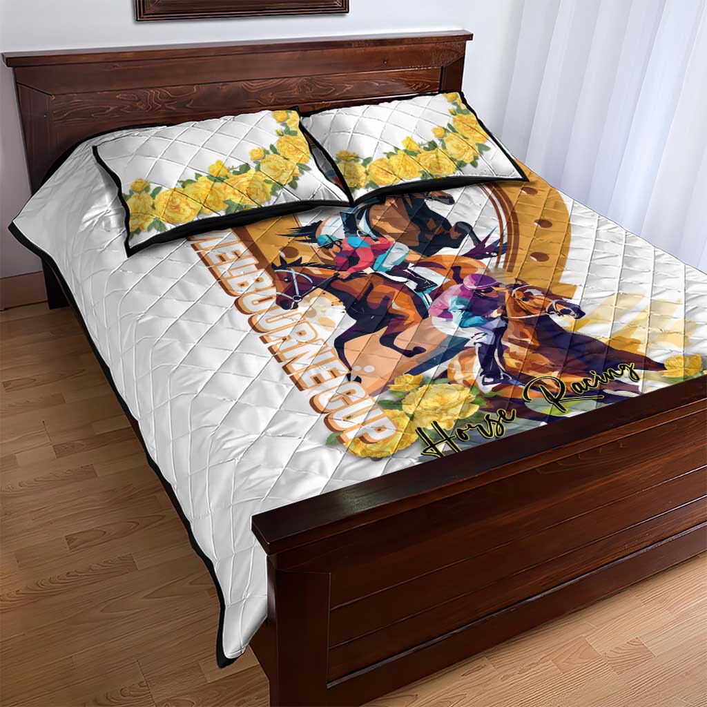Melbourne Cup Australia Quilt Bed Set Horse Racing Horseshoe Mix Yellow Roses - Wonder Print Shop