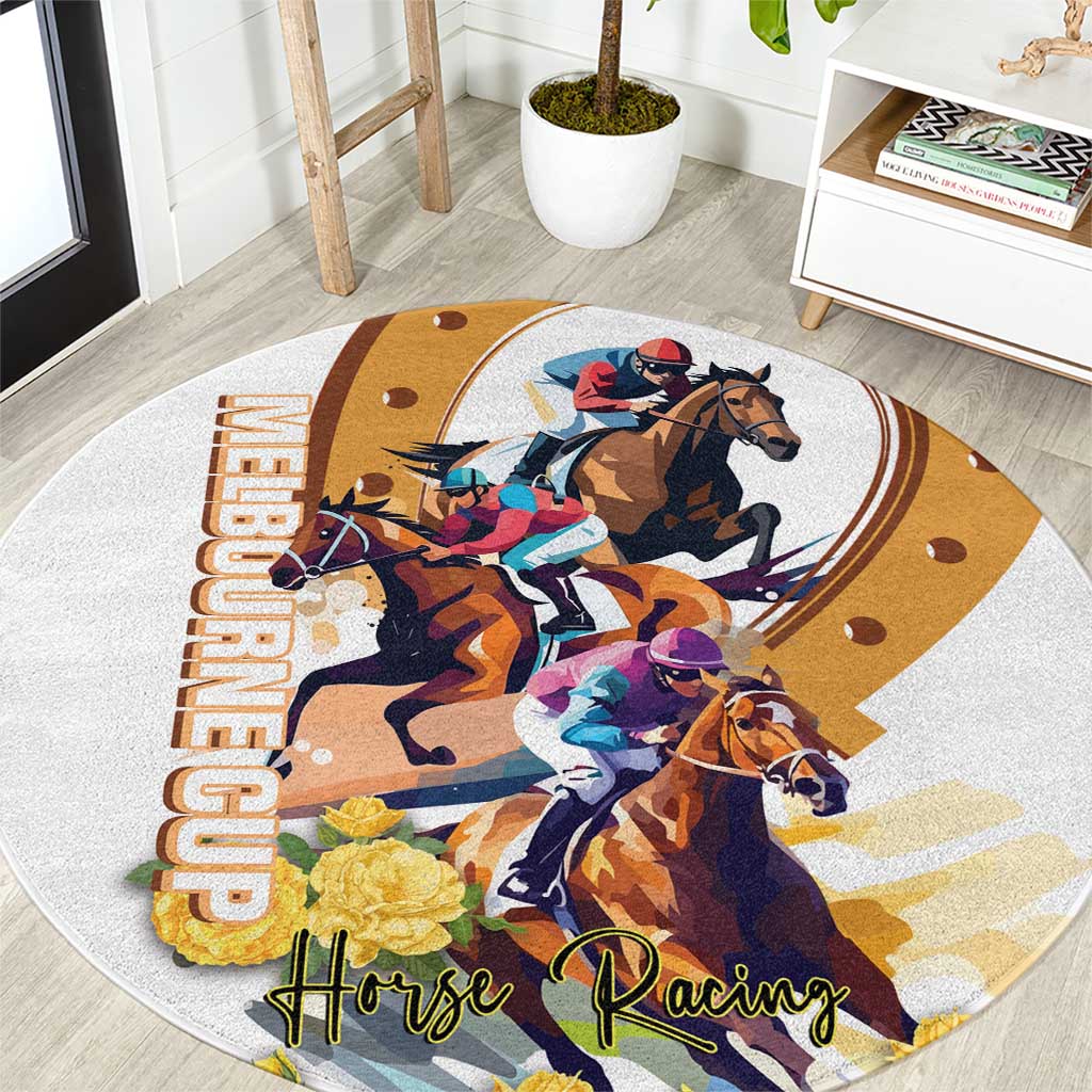Melbourne Cup Australia Round Carpet Horse Racing Horseshoe Mix Yellow Roses - Wonder Print Shop