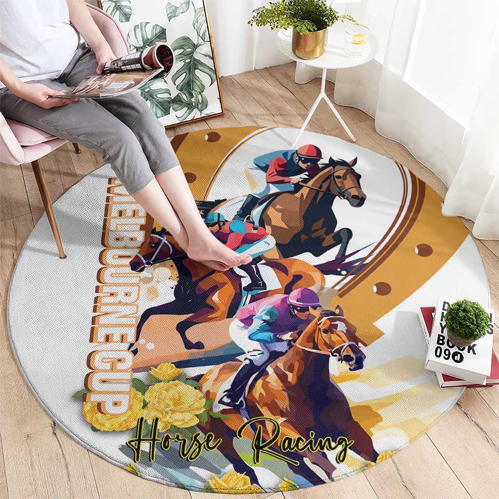 Melbourne Cup Australia Round Carpet Horse Racing Horseshoe Mix Yellow Roses - Wonder Print Shop