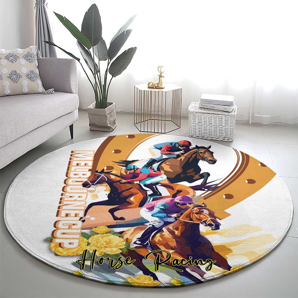 Melbourne Cup Australia Round Carpet Horse Racing Horseshoe Mix Yellow Roses - Wonder Print Shop