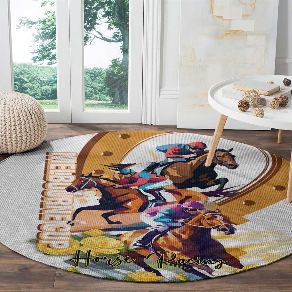 Melbourne Cup Australia Round Carpet Horse Racing Horseshoe Mix Yellow Roses - Wonder Print Shop