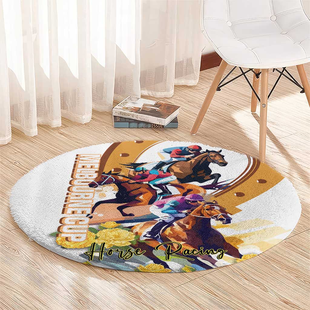 Melbourne Cup Australia Round Carpet Horse Racing Horseshoe Mix Yellow Roses - Wonder Print Shop