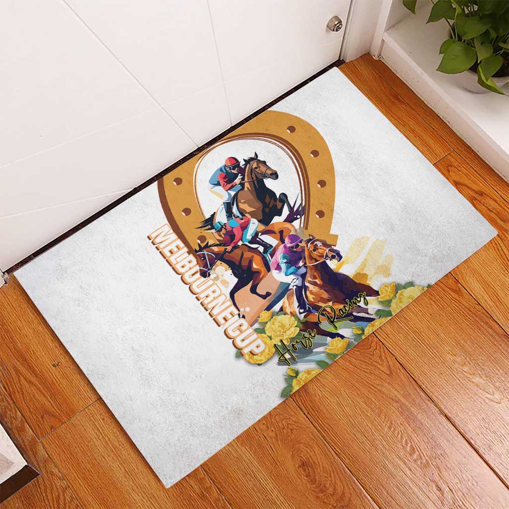 Melbourne Cup Australia Rubber Doormat Horse Racing Horseshoe Mix Yellow Roses - Wonder Print Shop