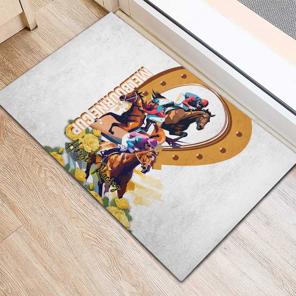 Melbourne Cup Australia Rubber Doormat Horse Racing Horseshoe Mix Yellow Roses - Wonder Print Shop
