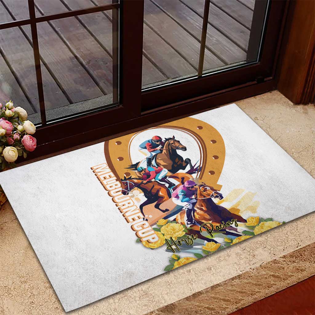 Melbourne Cup Australia Rubber Doormat Horse Racing Horseshoe Mix Yellow Roses - Wonder Print Shop