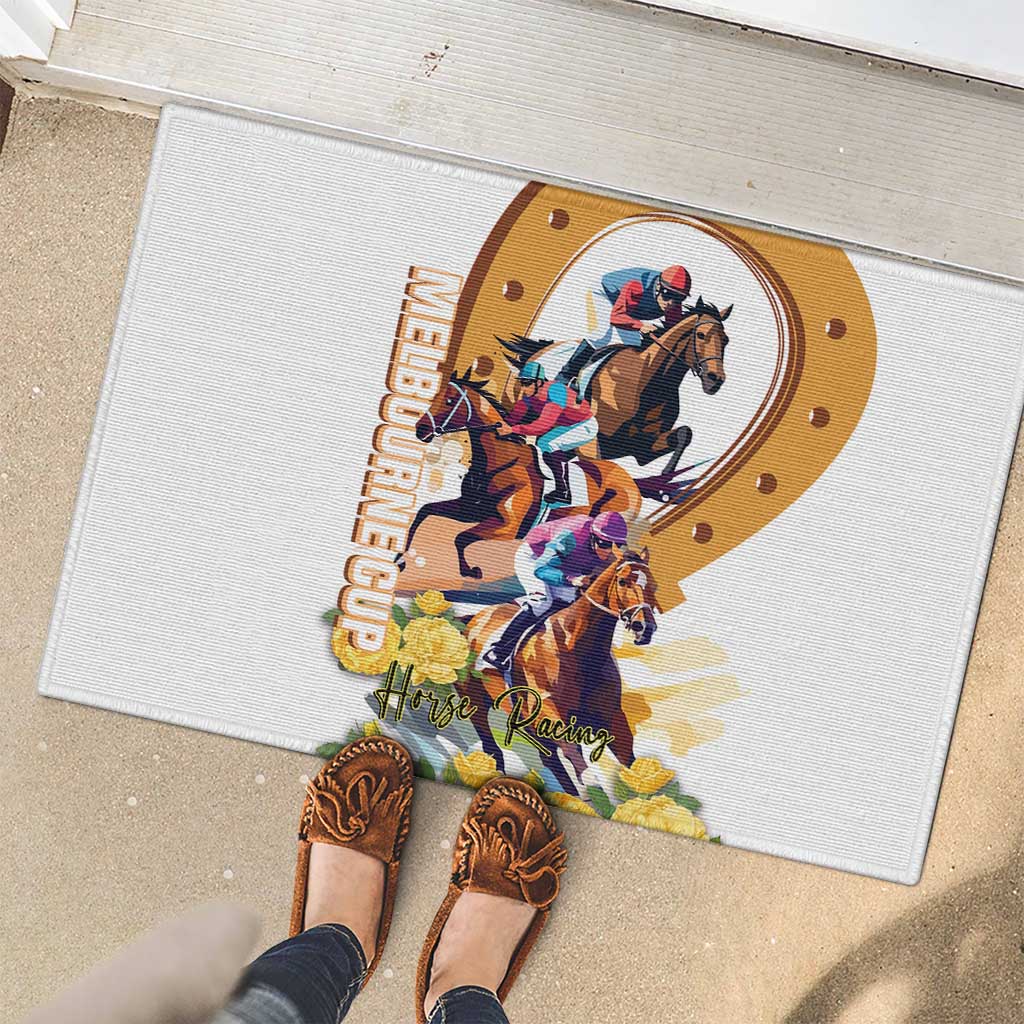 Melbourne Cup Australia Rubber Doormat Horse Racing Horseshoe Mix Yellow Roses - Wonder Print Shop