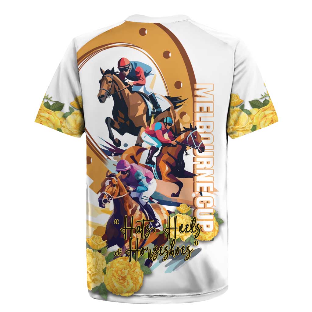 Melbourne Cup Australia Rugby Jersey Horse Racing Horseshoe Mix Yellow Roses - Wonder Print Shop