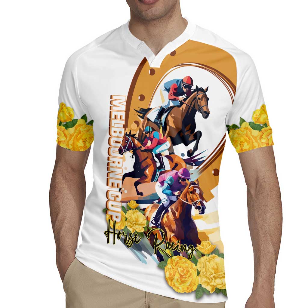 Melbourne Cup Australia Rugby Jersey Horse Racing Horseshoe Mix Yellow Roses - Wonder Print Shop