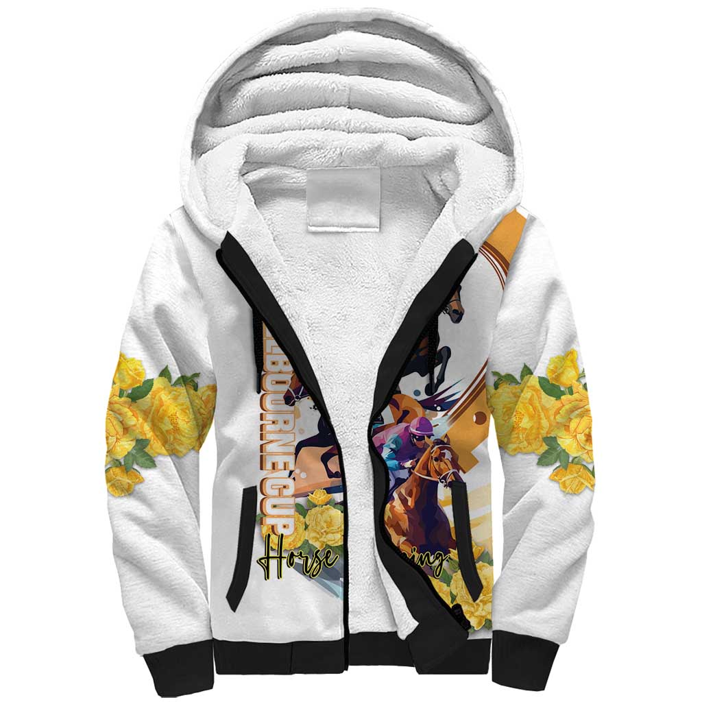 Melbourne Cup Australia Sherpa Hoodie Horse Racing Horseshoe Mix Yellow Roses - Wonder Print Shop