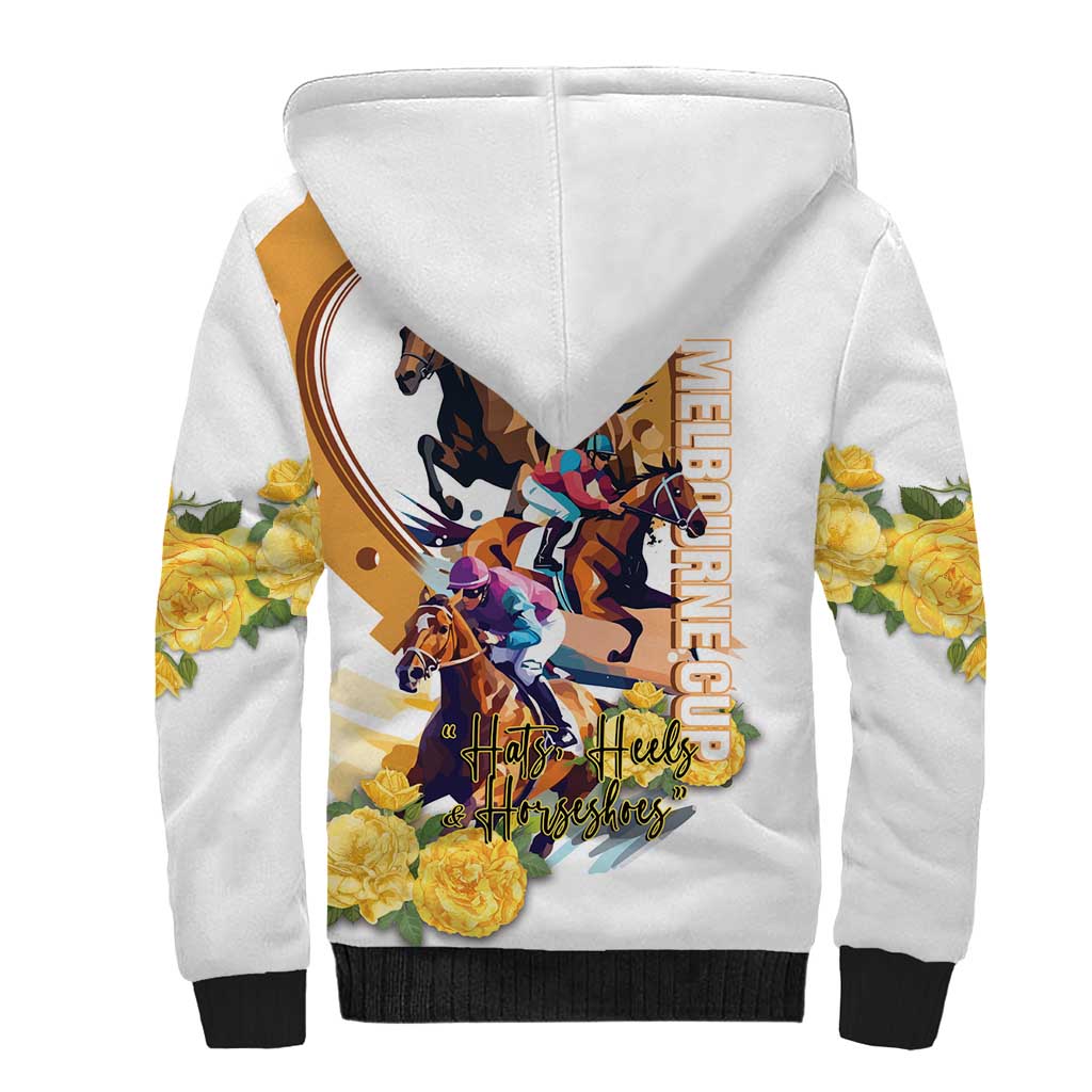 Melbourne Cup Australia Sherpa Hoodie Horse Racing Horseshoe Mix Yellow Roses - Wonder Print Shop