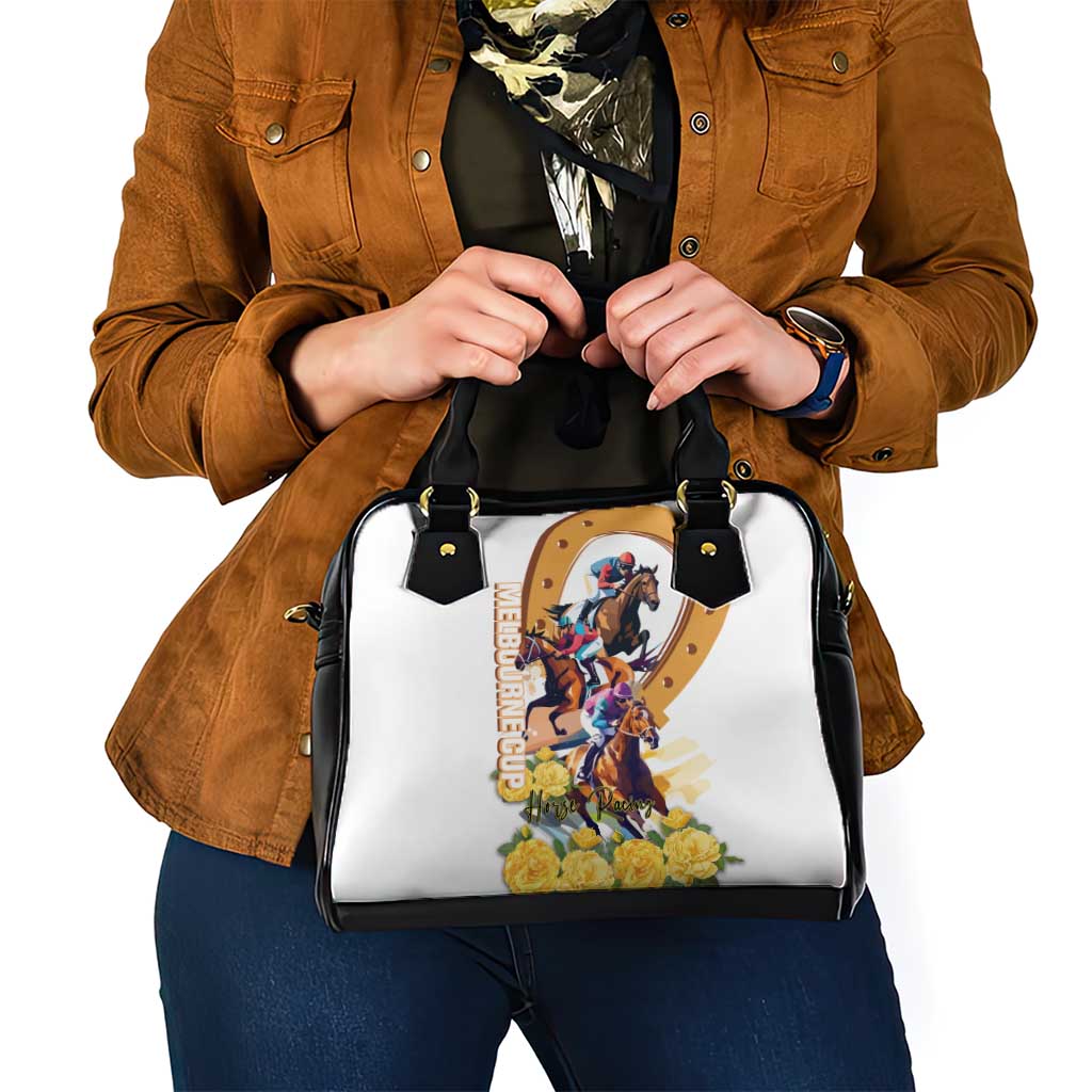 Melbourne Cup Australia Shoulder Handbag Horse Racing Horseshoe Mix Yellow Roses - Wonder Print Shop