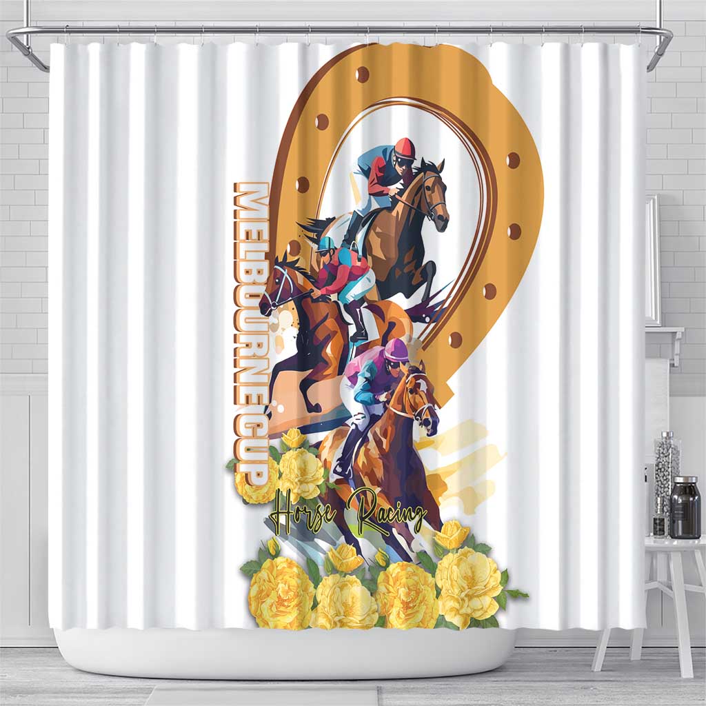 Melbourne Cup Australia Shower Curtain Horse Racing Horseshoe Mix Yellow Roses - Wonder Print Shop