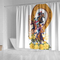 Melbourne Cup Australia Shower Curtain Horse Racing Horseshoe Mix Yellow Roses - Wonder Print Shop