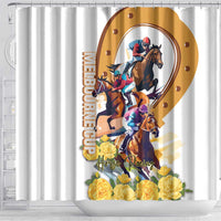 Melbourne Cup Australia Shower Curtain Horse Racing Horseshoe Mix Yellow Roses - Wonder Print Shop