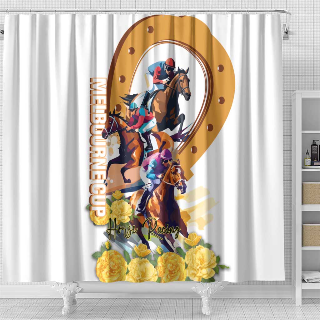 Melbourne Cup Australia Shower Curtain Horse Racing Horseshoe Mix Yellow Roses - Wonder Print Shop