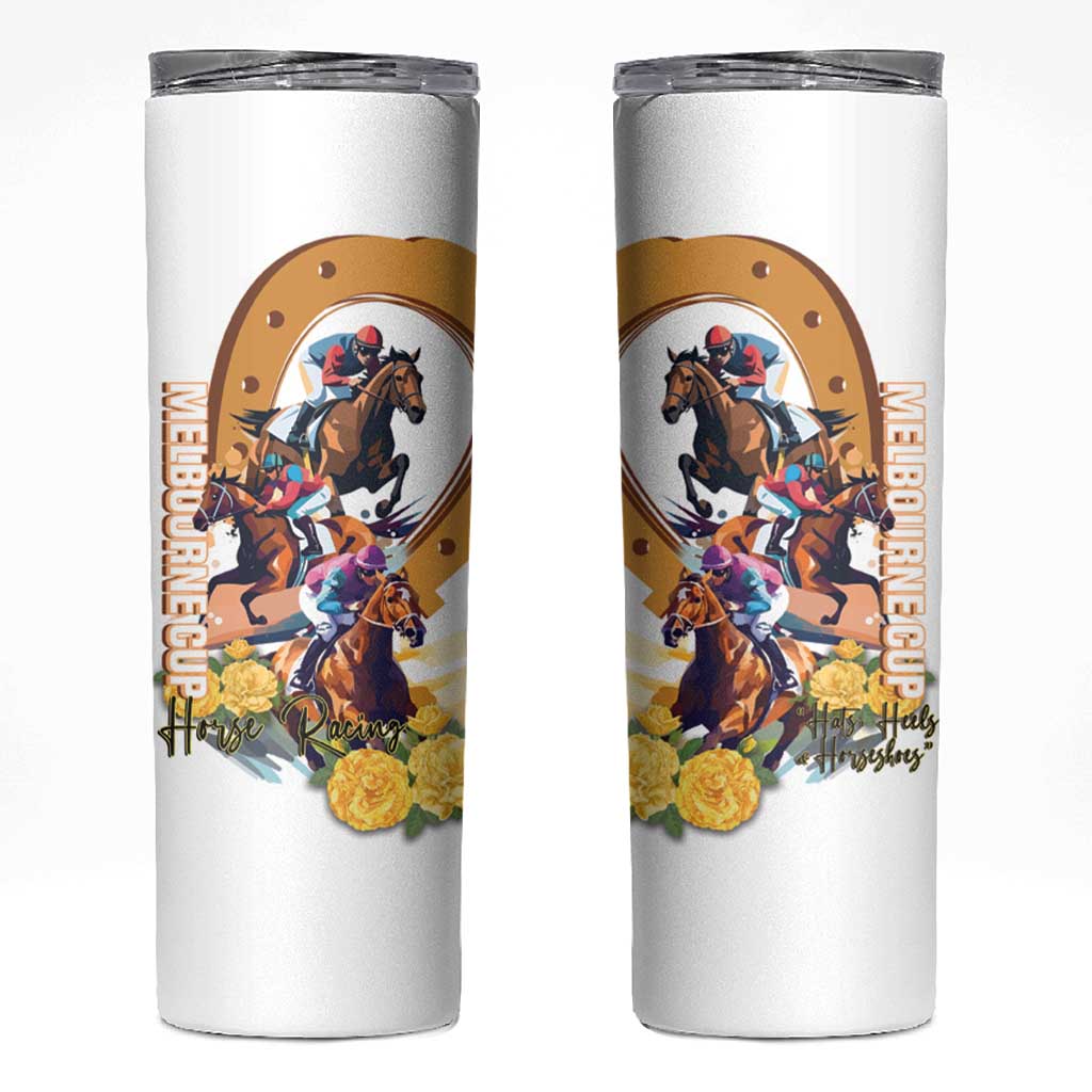 Melbourne Cup Australia Skinny Tumbler Horse Racing Horseshoe Mix Yellow Roses - Wonder Print Shop