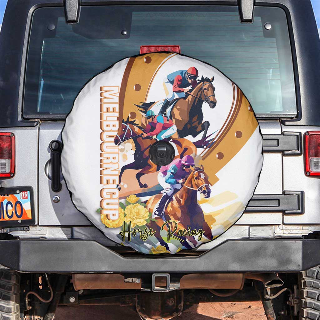 Melbourne Cup Australia Spare Tire Cover Horse Racing Horseshoe Mix Yellow Roses - Wonder Print Shop