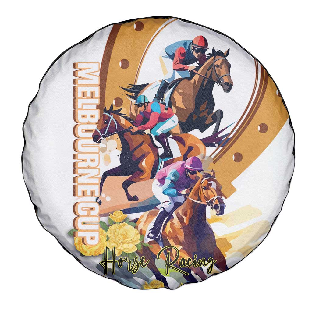 Melbourne Cup Australia Spare Tire Cover Horse Racing Horseshoe Mix Yellow Roses - Wonder Print Shop