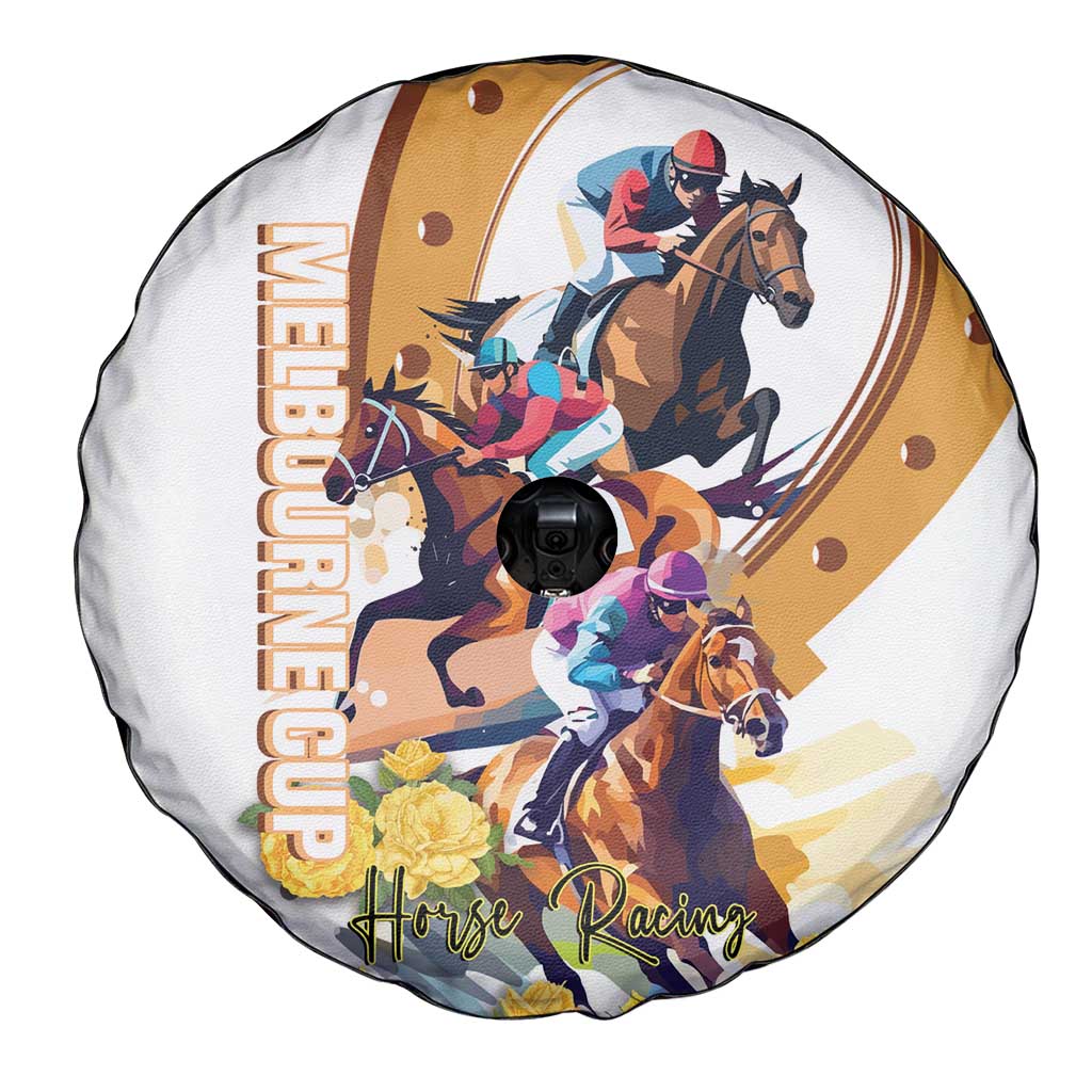 Melbourne Cup Australia Spare Tire Cover Horse Racing Horseshoe Mix Yellow Roses - Wonder Print Shop