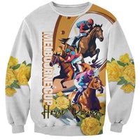 Melbourne Cup Australia Sweatshirt Horse Racing Horseshoe Mix Yellow Roses - Wonder Print Shop