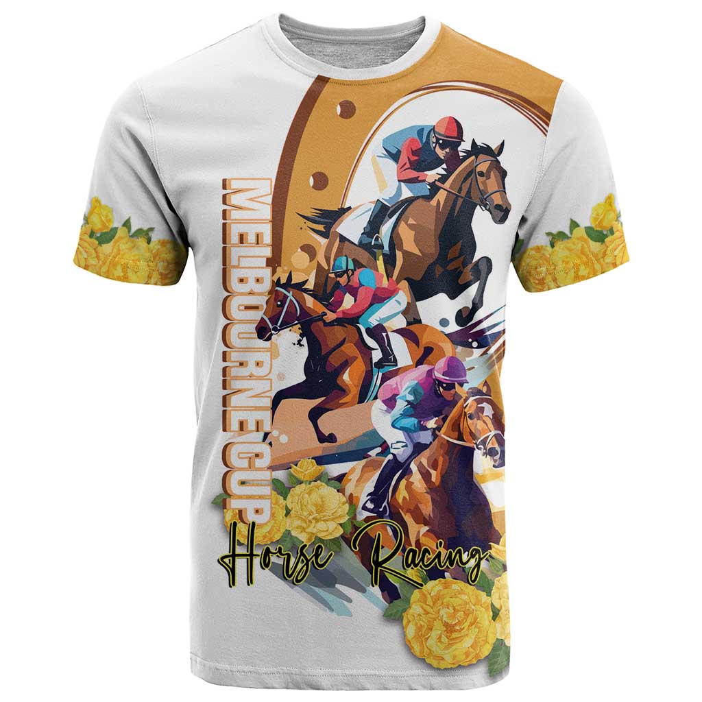 Melbourne Cup Australia T Shirt Horse Racing Horseshoe Mix Yellow Roses - Wonder Print Shop