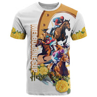 Melbourne Cup Australia T Shirt Horse Racing Horseshoe Mix Yellow Roses - Wonder Print Shop