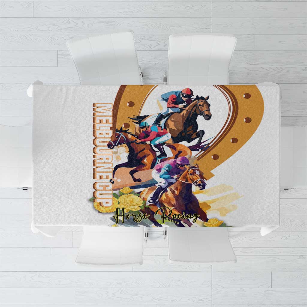 Melbourne Cup Australia Tablecloth Horse Racing Horseshoe Mix Yellow Roses - Wonder Print Shop