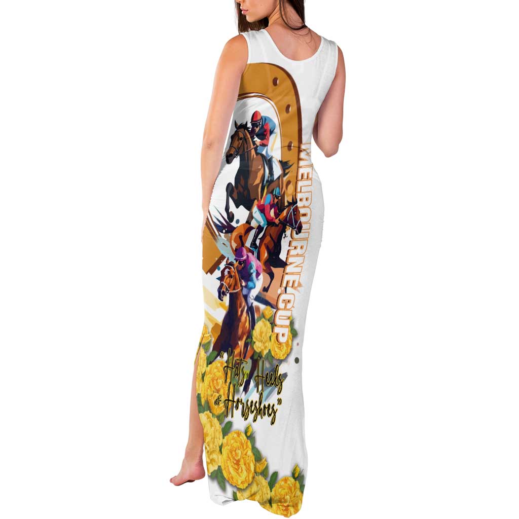 Melbourne Cup Australia Tank Maxi Dress Horse Racing Horseshoe Mix Yellow Roses - Wonder Print Shop