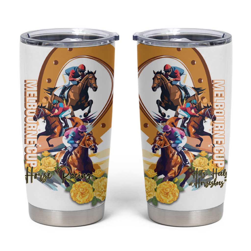 Melbourne Cup Australia Tumbler Cup Horse Racing Horseshoe Mix Yellow Roses - Wonder Print Shop
