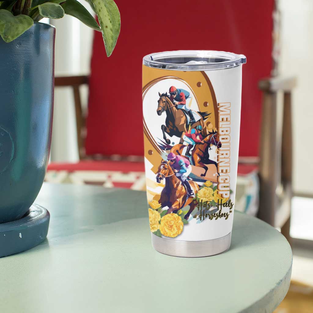 Melbourne Cup Australia Tumbler Cup Horse Racing Horseshoe Mix Yellow Roses - Wonder Print Shop