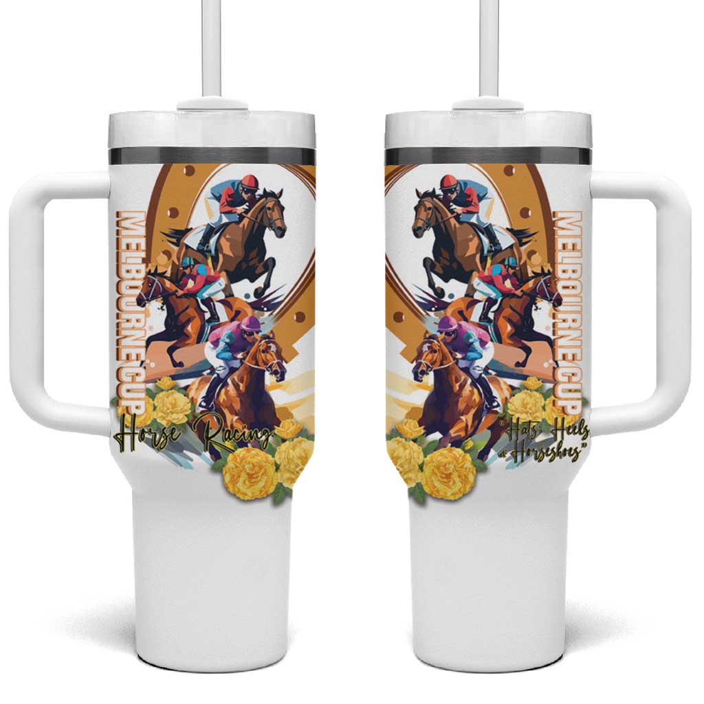 Melbourne Cup Australia Tumbler With Handle Horse Racing Horseshoe Mix Yellow Roses - Wonder Print Shop