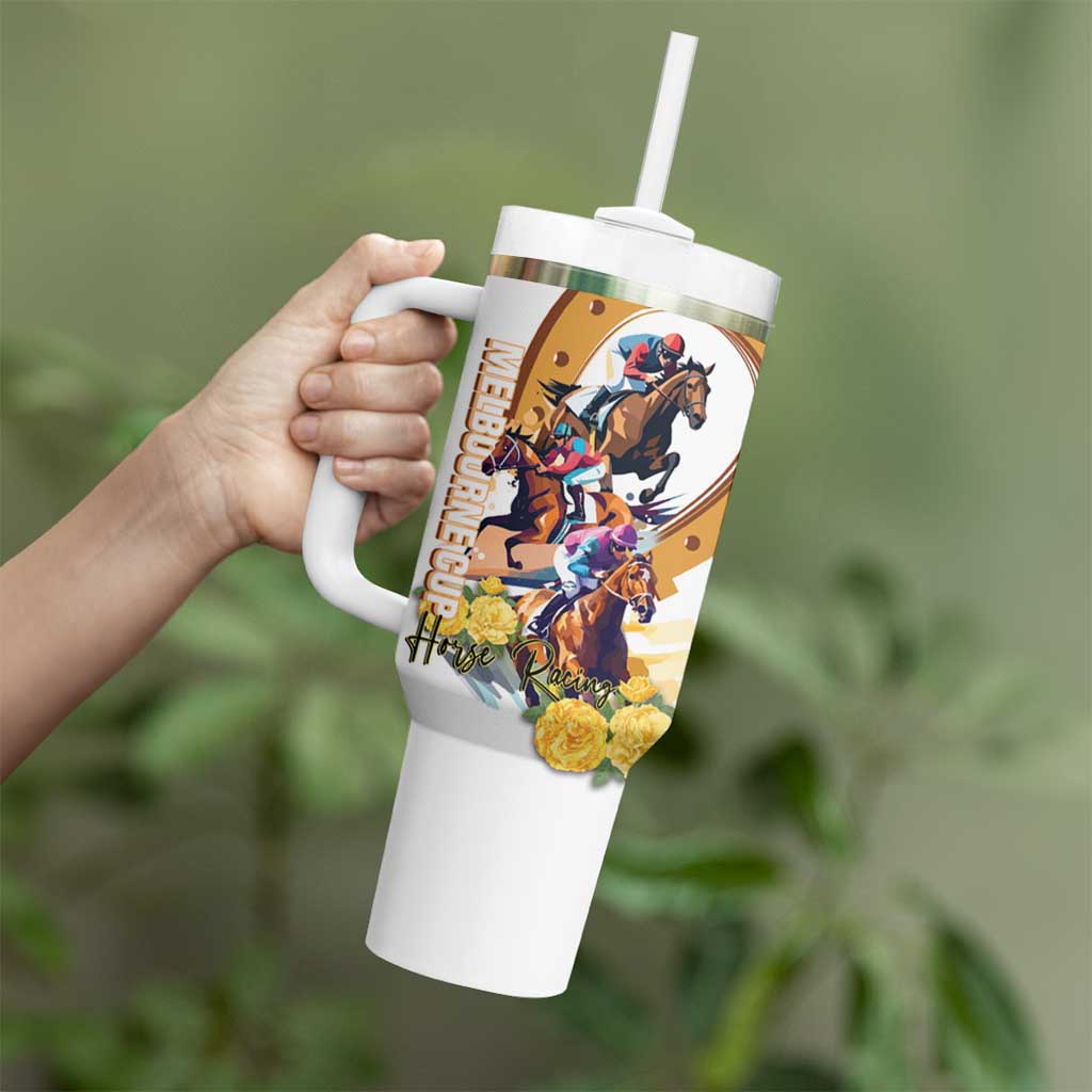 Melbourne Cup Australia Tumbler With Handle Horse Racing Horseshoe Mix Yellow Roses - Wonder Print Shop