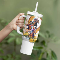 Melbourne Cup Australia Tumbler With Handle Horse Racing Horseshoe Mix Yellow Roses - Wonder Print Shop