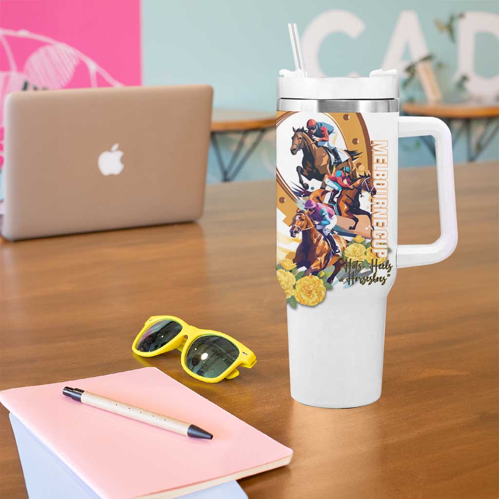 Melbourne Cup Australia Tumbler With Handle Horse Racing Horseshoe Mix Yellow Roses - Wonder Print Shop