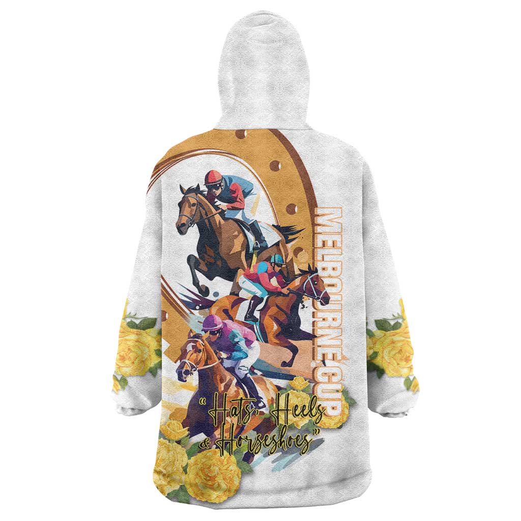Melbourne Cup Australia Wearable Blanket Hoodie Horse Racing Horseshoe Mix Yellow Roses - Wonder Print Shop