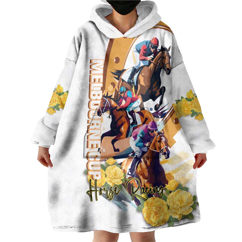 Melbourne Cup Australia Wearable Blanket Hoodie Horse Racing Horseshoe Mix Yellow Roses - Wonder Print Shop