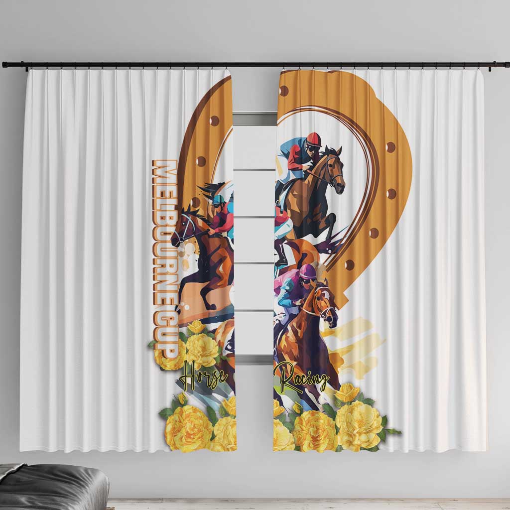Melbourne Cup Australia Window Curtain Horse Racing Horseshoe Mix Yellow Roses - Wonder Print Shop