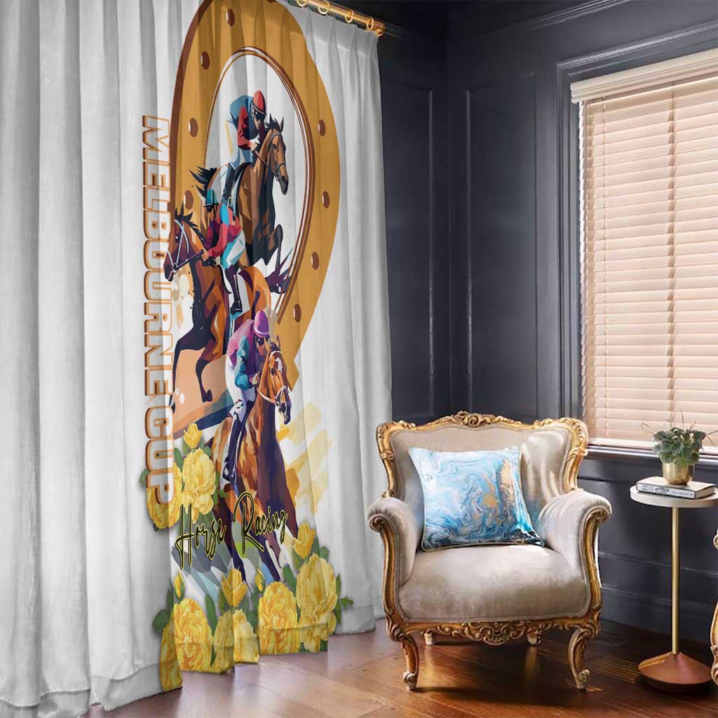 Melbourne Cup Australia Window Curtain Horse Racing Horseshoe Mix Yellow Roses - Wonder Print Shop