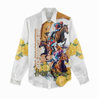 Melbourne Cup Australia Women Casual Shirt Horse Racing Horseshoe Mix Yellow Roses - Wonder Print Shop