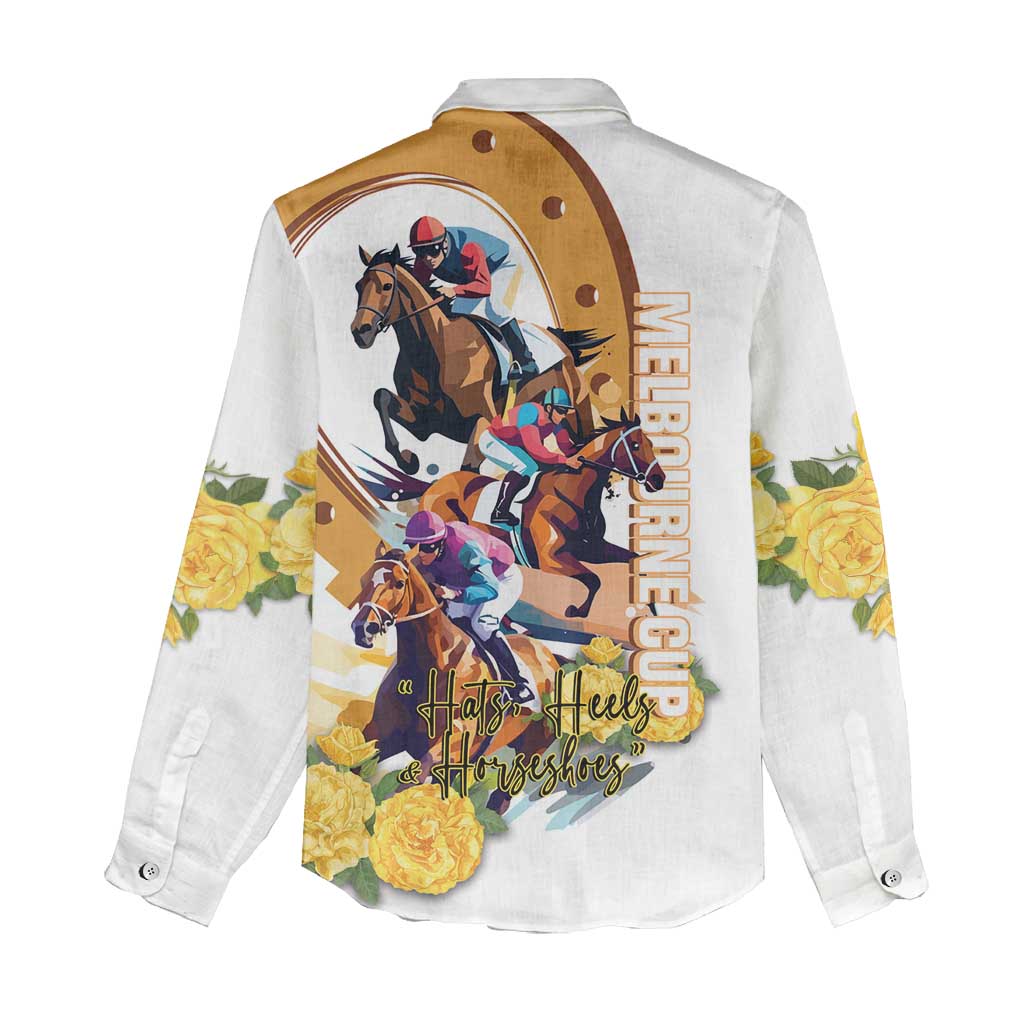 Melbourne Cup Australia Women Casual Shirt Horse Racing Horseshoe Mix Yellow Roses - Wonder Print Shop